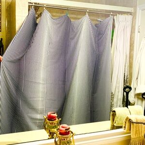 H Halston Studio Black & White Stripe Shower Curtain NWOT